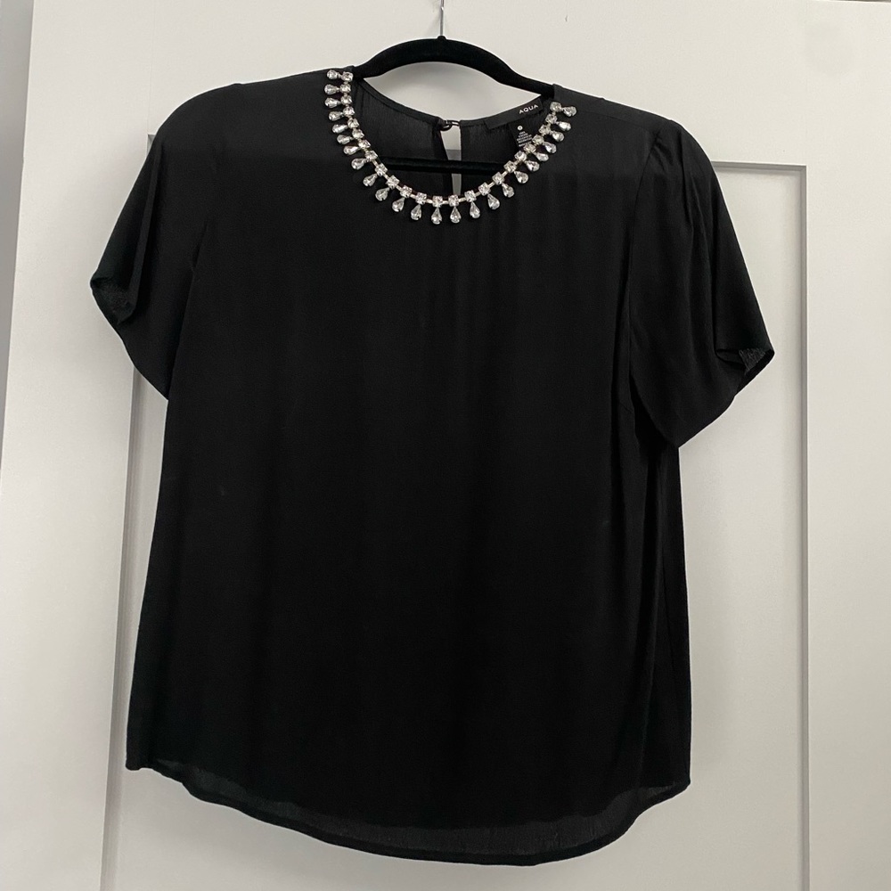 Aqua short sleeve shirt with rhinestones